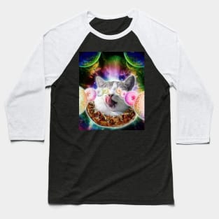 Funny Space Pizza Cat With Rainbow Laser Donut Eyes Baseball T-Shirt